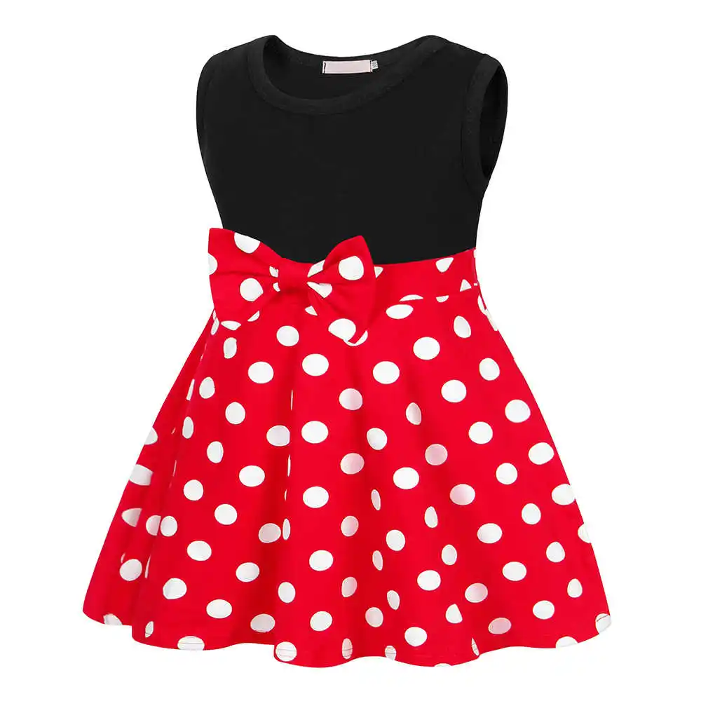 Only Dress AmzBarley/мини-платье для девочек Повседневное платье без рукавов хлопковая одежда в горошек с бантом для маленьких девочек нарядная одежда для девочек от 3 до 10 лет - Цвет: Only Dress