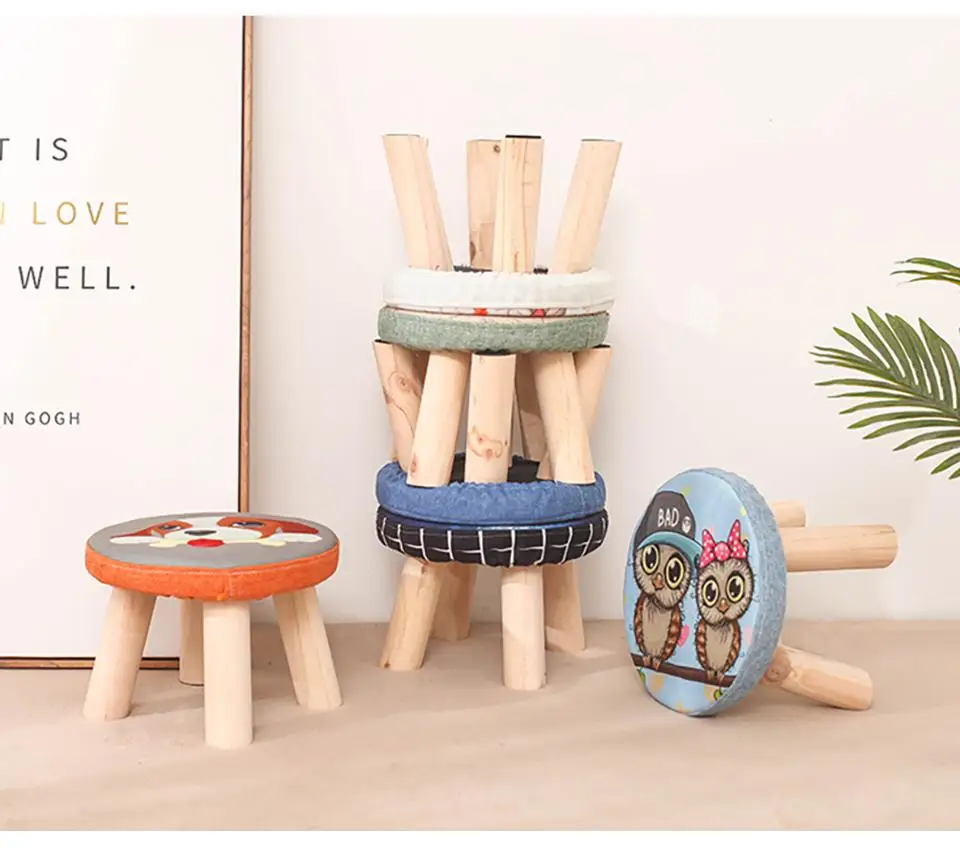 Современный стул для детей креативные деревянные табуреты NordicLuxury мягкие деревянные табуреты с пуфик-оттоманка хлопок деревянный табурет