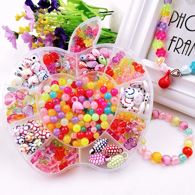 DIY Bracelets Necklaces Acrylic Bead Accessories Puzzle Toys Apple Box Kids Beads Set Jewelry Making For Children Creative Gifts 3