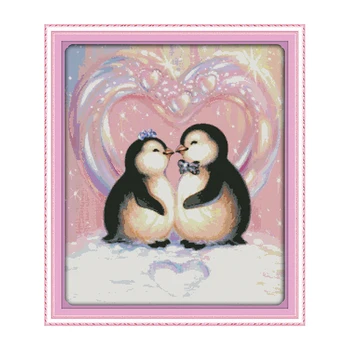 

The Love of Penguins Cross Stitch Patterns DIY Handmade Cross Stitch Kits Embroidery Animal Style 14ct Printed Canvas Needlework
