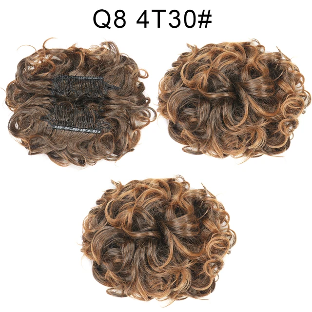 Synthetic Curly Elastic Band Chignon Plastic Comb Clips in Hair Extension Hair Bun Updo Cover Hairpieces Hair Accessories Q8 4T30