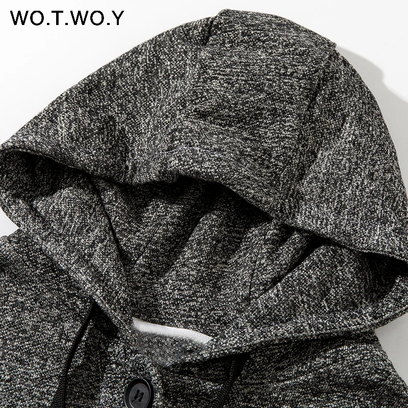 WOTWOY, осенне-зимнее женское платье-свитер,, повседневное, толстое, с капюшоном, с карманами, на пуговицах, с разрезом, женские платья, до колен, женская одежда