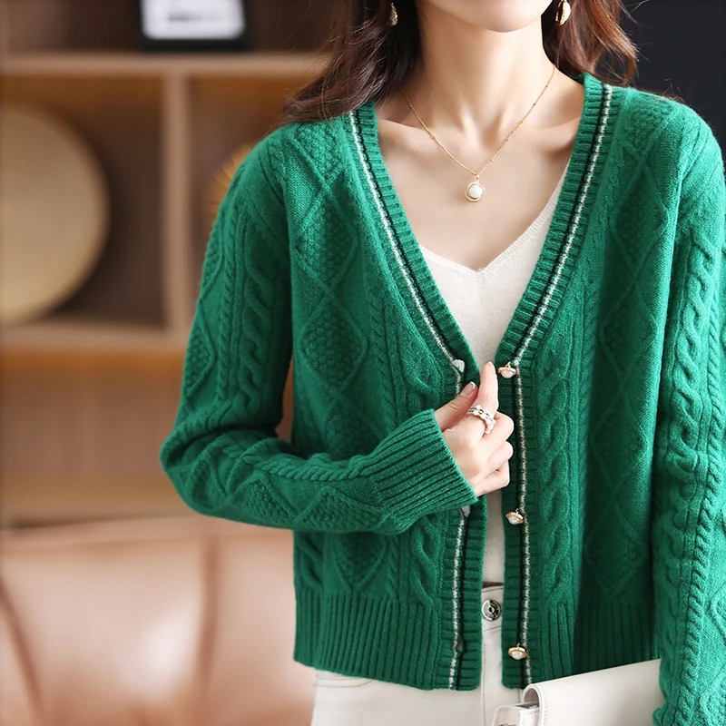 Women 100% Cashmere Cardigan High-Necked Sweater Long Sleeve Loose Coat Tops Sbo