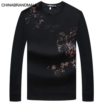 

Fat Man Autumn Leisure Printing Long Sleeve T Shirt Middle Age Male Plus Fat Plus Size Round Neck Sweater Men Backing Shirt