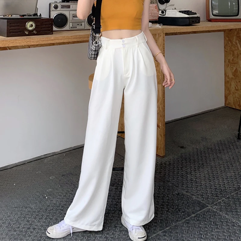 Модные однотонные женские брюки с широкими штанинами весна лето 2020 прямые до