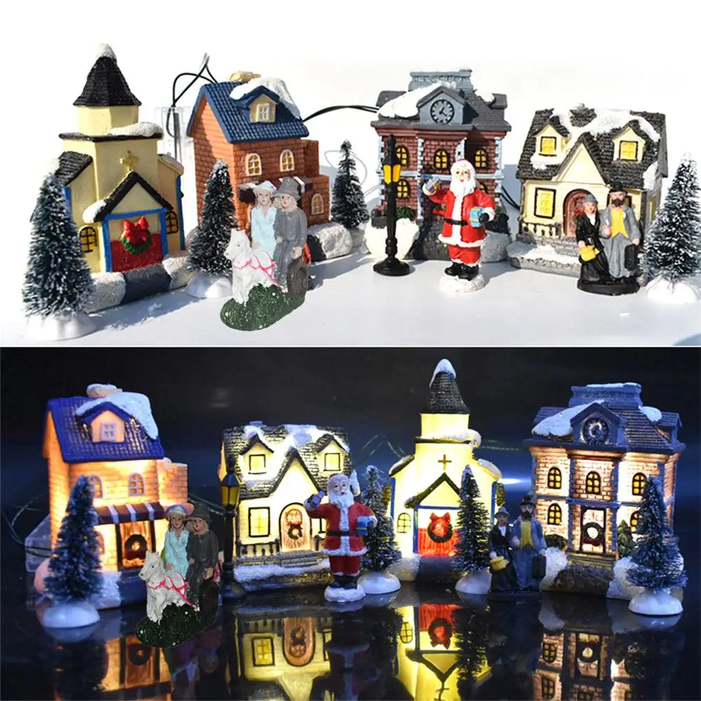 10pcs Christmas Santa House Doll Figurine House Village Building Set