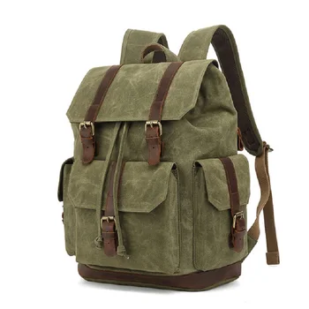

M380 New Arrive Waterproof Oil Wax Canvas Leather Backpack Men Travel Vintage Drawstring Rucksack Large Capacity String Laptop