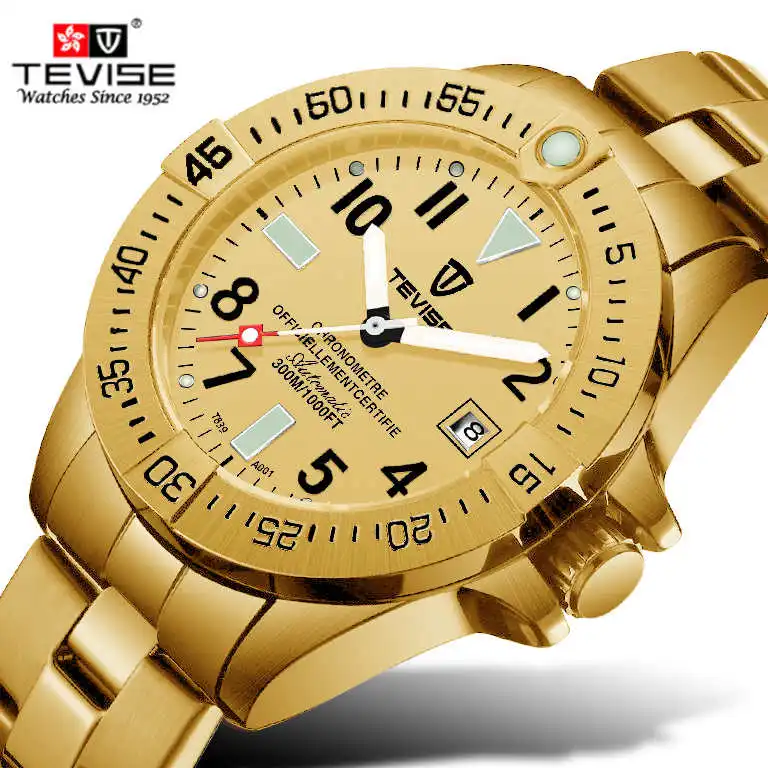 

TEVISE Men Automatic Mechanical Watch Men Gold Stainless steel Date BusinessWristwatch Male Clock Relogio Masculino