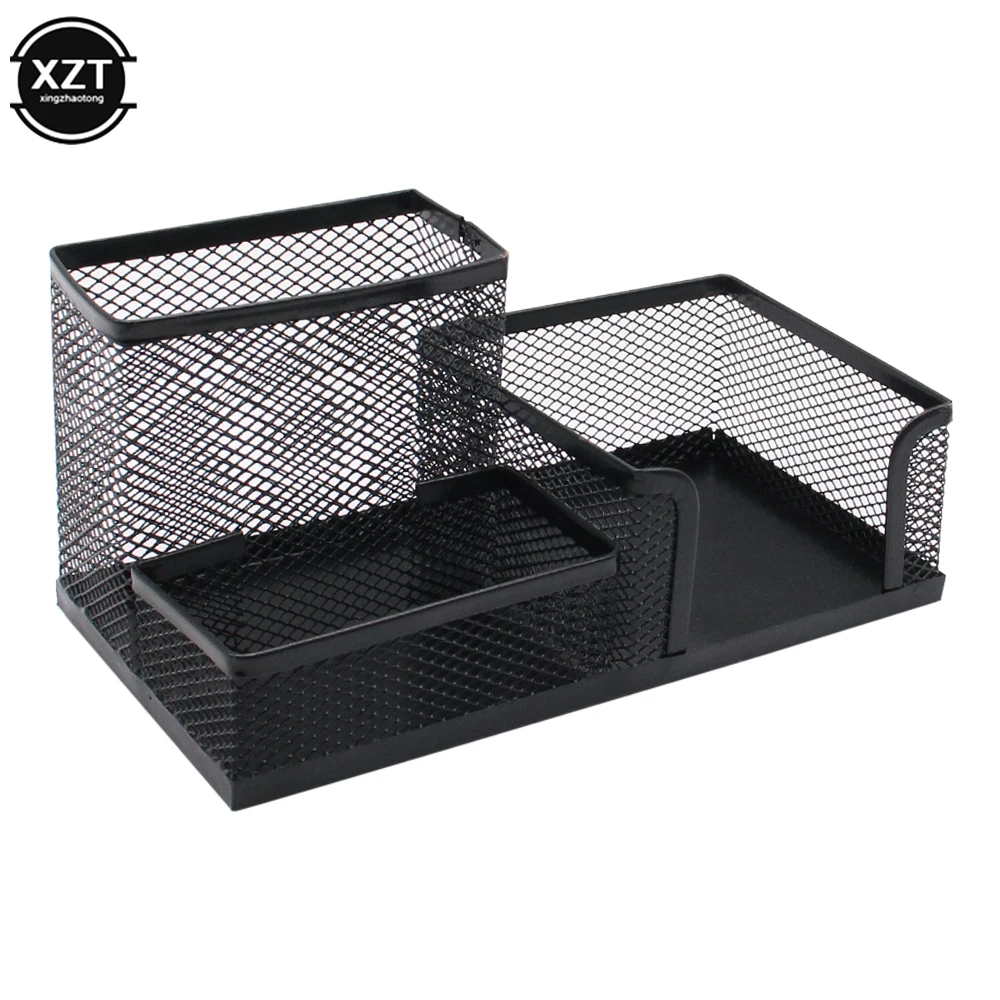 3-In-1 Desk Organizer Pencil Pen Holder Metal Hollow Mesh Wire Organizador De Escritorio Lapices Office Desk Accessories pen holder stationery organizer