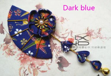 Dark Blue(1 pc) DIY ручной работы японское кимоно аксессуары для волос Сакура лоза колокол цветок веер парики женские юката аксессуары для волос - Цвет: Dark Blue(1 pc)