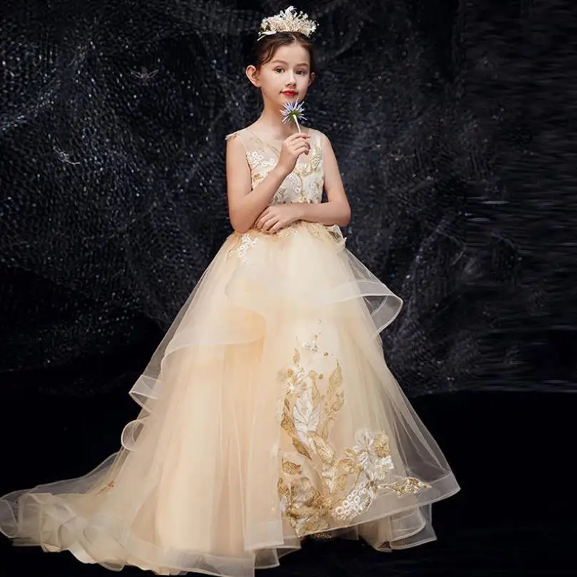 Высококачественное кружевное Сетчатое вечернее платье детское принцессы со