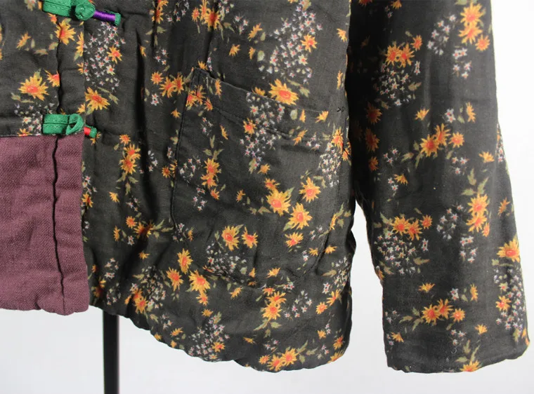 Johnature Cotton Linen Vintage Parkas Vintage Women Coats Button Patchwork Color New Warm Women Cloths Chinese Style Parkas