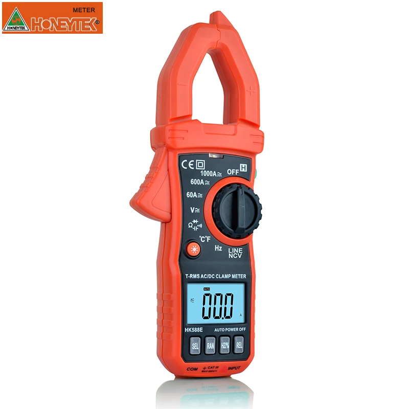 HONEYTKE Clamp Meter True rms Pliers Ammeter AC/DC Vlotage Current Digital Multimeter With Thermocouple Capacitor Tester HK588E