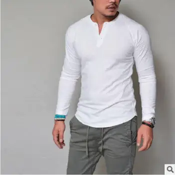 

Hot 2018 New Spring Fashion O-Neck Slim Fit Long Sleeve T Shirt Men Trend Casual Mens T-Shirt White T Shirts Tops 4XL