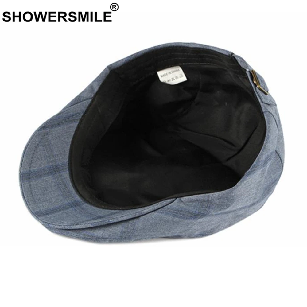 SHOWERSMILE/темно синий клетчатый берет мужская шапка в британском стиле Кепка с