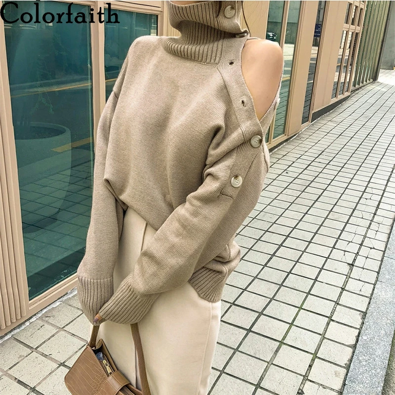 Colorfaith новинка 2020 весна-осень женские свитера пуловер на одно плечо водолазка