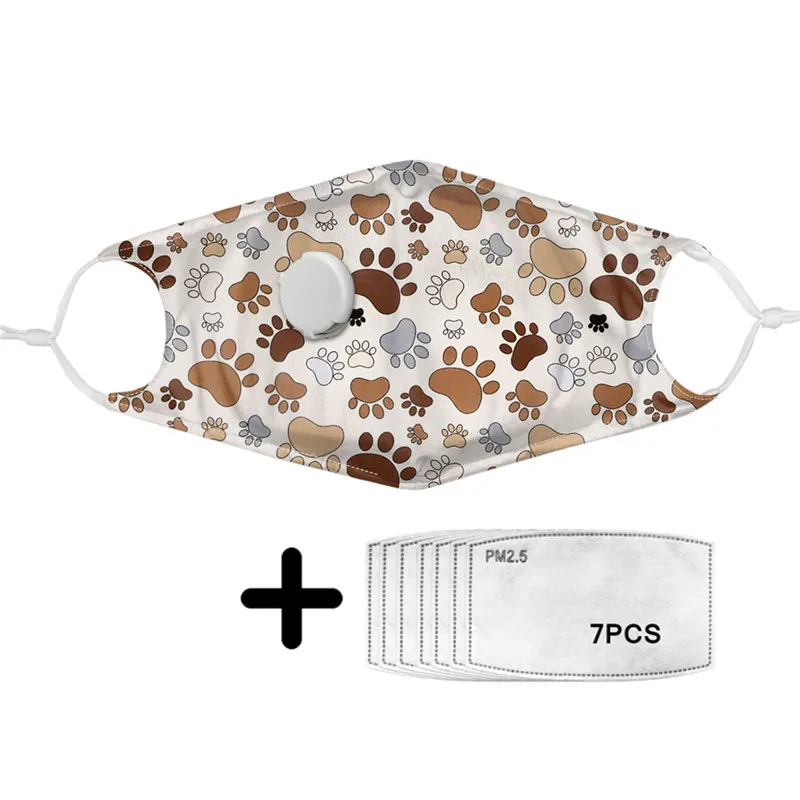 

Fog Prevention And Haze Face Mask Dog Paw Pattern Unisex Reusable Mask With Breath Valve And 7pcs PM2.5 Filter Paper Hot Masque