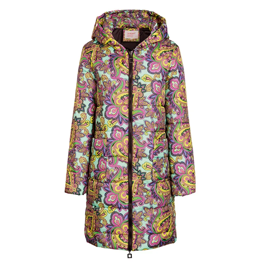 Модная зимняя куртка с хлопковой подкладкой для женщин, плотное Женское пальто с принтом, парка, теплые зимние длинные куртки, Женское пальто для женщин# J30