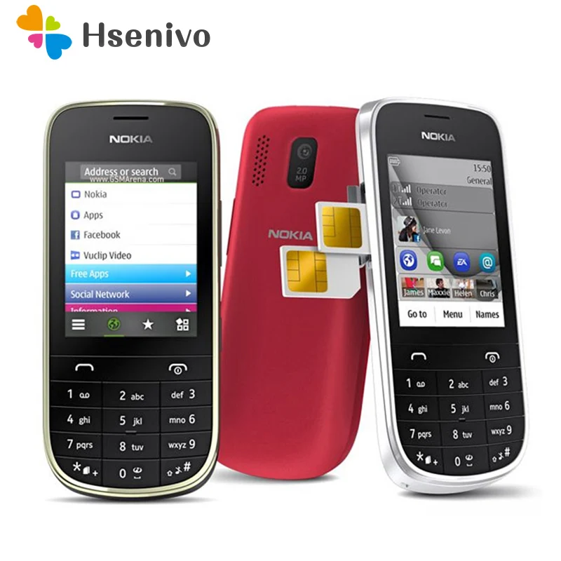 Разблокированный телефон Nokia Asha 100% 202 дюйма 2 4 МП две sim карты Bluetooth GSM/WCDMA