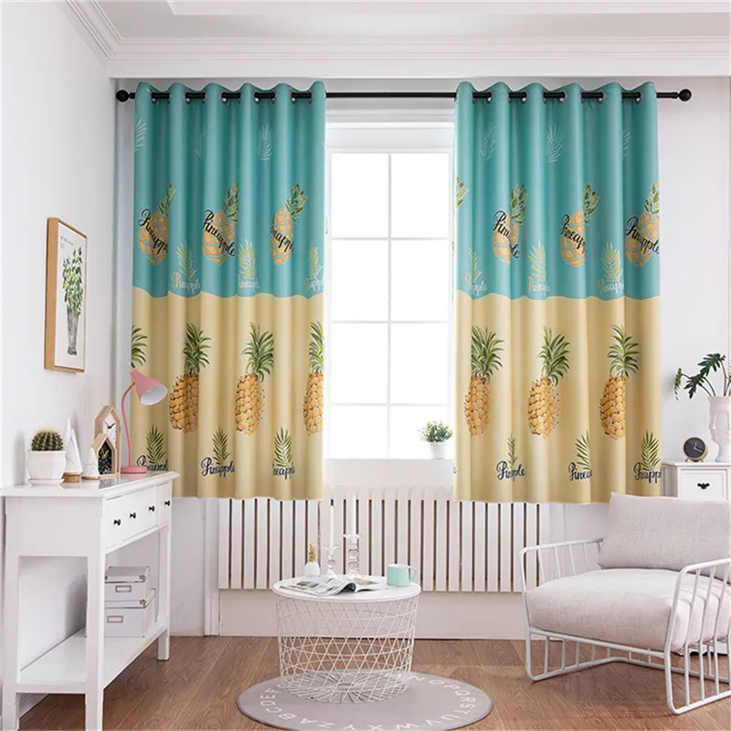 High Shading Window Curtains Pineapple Printed Blackout Curtain Punching Ultra Soft Curtains For Bedroom Living Room Decoration