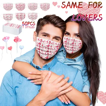 

Mixed 50pcs Valentine Adult's Disposable Face Mask Christmas Gnome Printed Earloop 3-lyr masque mascarillas Party Supplies маска