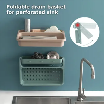 

Kitchen Sink Rack Holder Expandable Storage Drain Basket Kitchen Wall Hanging Vegetable Basket Draining Rack Kitchen Storage