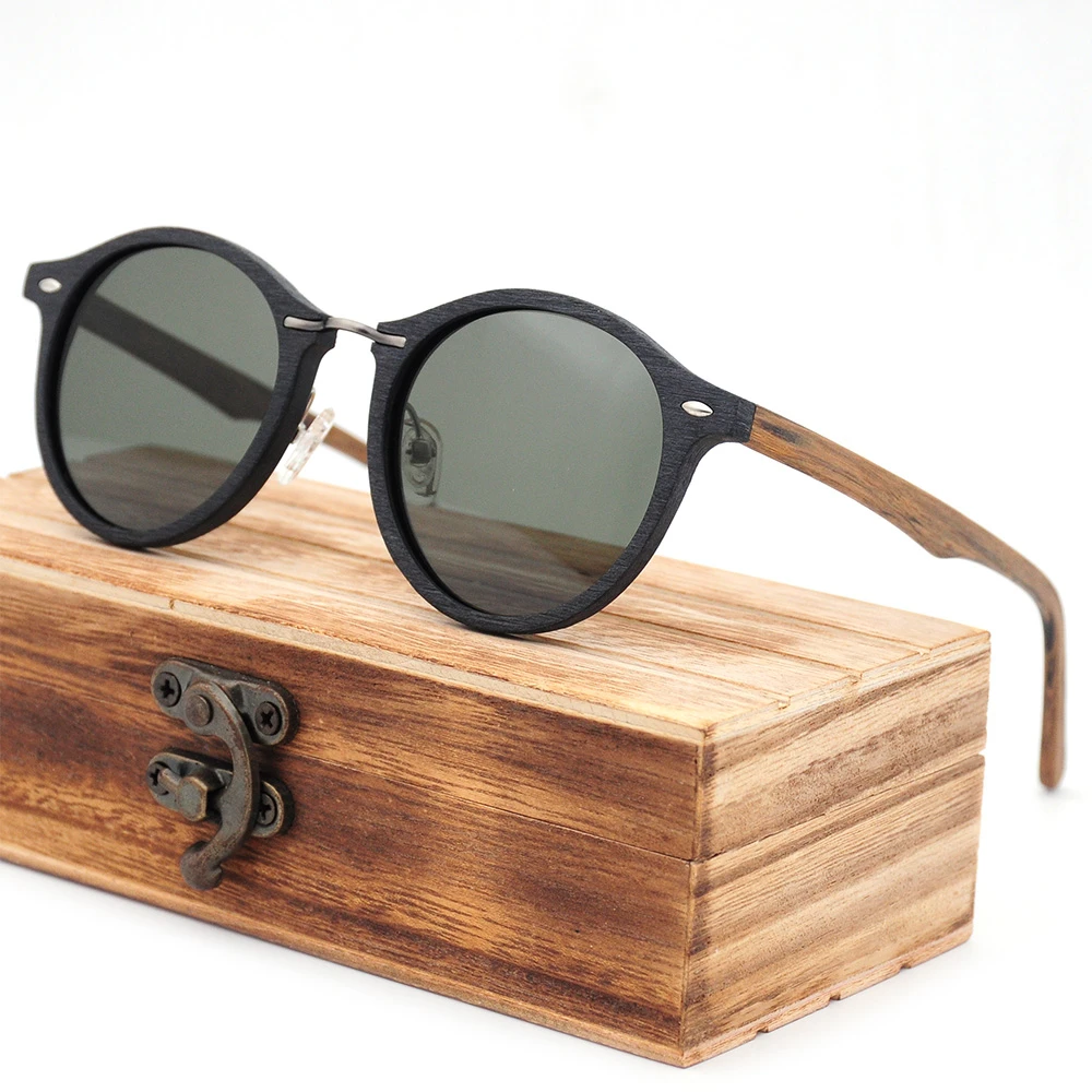 

LONSY New Designer Acetate Wood Grain Round Sunglasses Retro Men Women Sunglasses Vintage Coating Mirror Oculos De Sol UV400