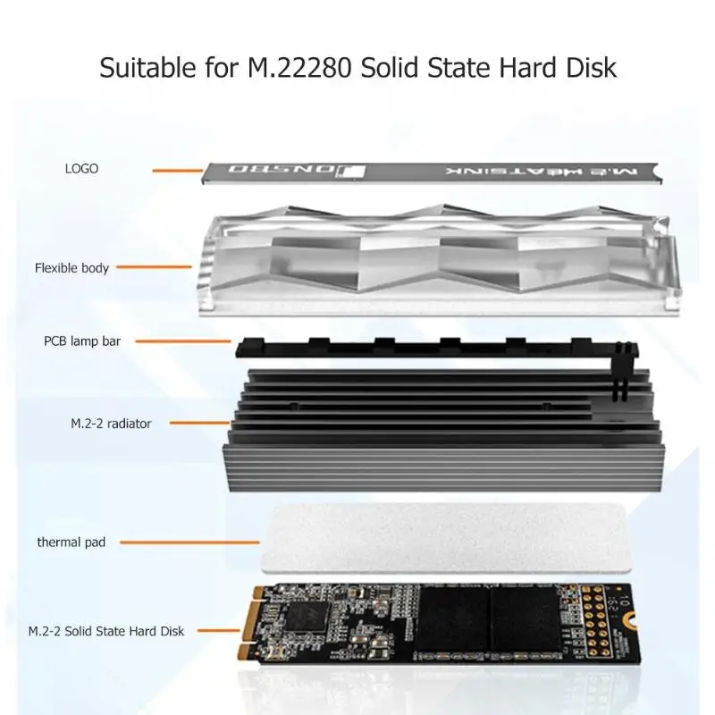 Jonsbo M.2 2280 радиатор SSD твердотельный жесткий диск кулер радиатор красочный Вентилятор освещения Pin тепловыделение охлаждения