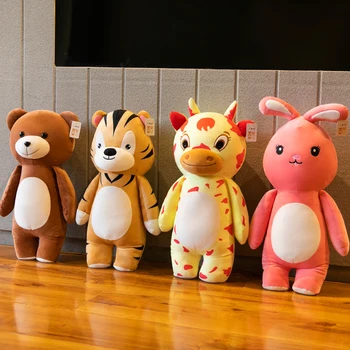 

Candice guo! super cute plush toy cartoon animal tiger bear cattle rabbit long body soft cushion pillow birthday Christmas gift