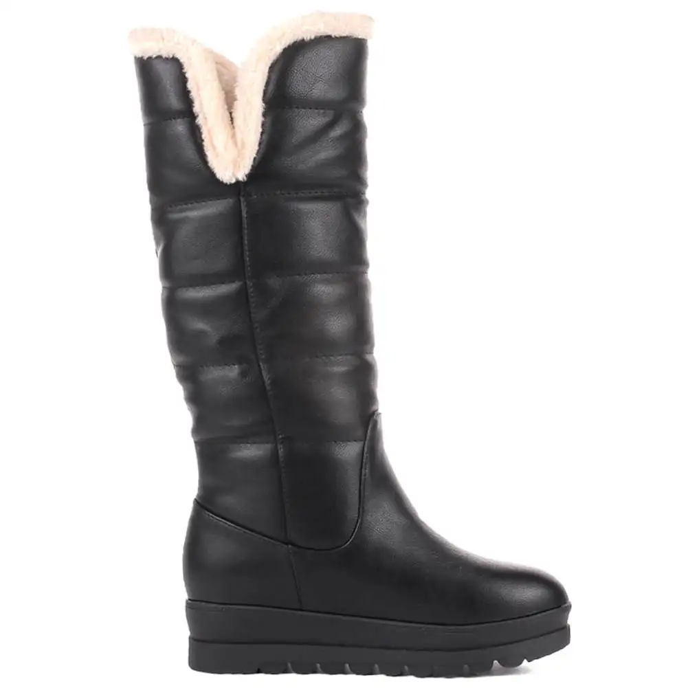 BONJOMARISA Winter 34-43 Warm slip-on Platform Boots Ladies Waterproof mid-calf Snow Boots Women Casual Wedges Shoes Woman