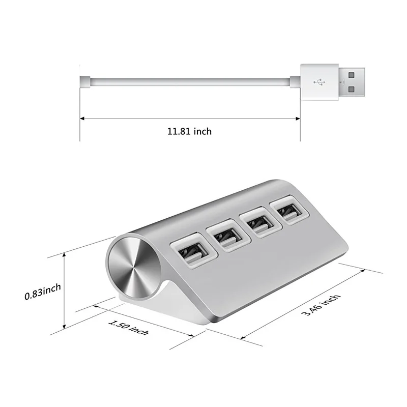 USB HUB, Premium 4 Port Aluminum USB Hub with 11 inch Shielded Cable for iMac, Mac Books, PCs and Laptops-1