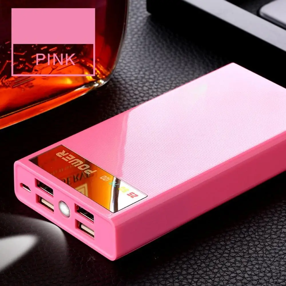 pink Внешний аккумулятор, светодиодный светильник, 4 usb порта, цифровой дисплей, сделай сам, сварочный внешний аккумулятор, комплекты, питание от 6x18650 батарей - Цвет: pink