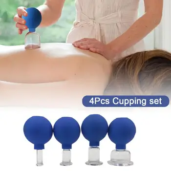 

4pcs Vacuum Cupping Cups Set Rubber Head Glass Anti Cellulite Massage Chinese Therapy Face Cupping Set Cans For Health Massage