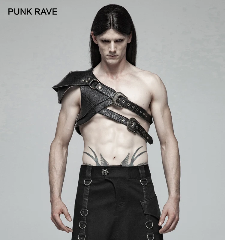 

PUNK RAVE Men's Steampunk One-Shoulder Leather Armor Performance Cosplay Halloween Christmas Club Cool Arm Accessories