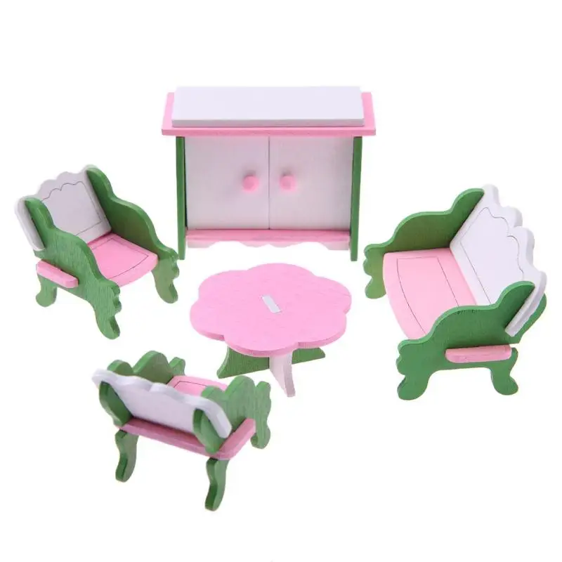 Wooden Miniature Dollhouse Simulation Furniture Set Kids Educational Toys - Color: 555