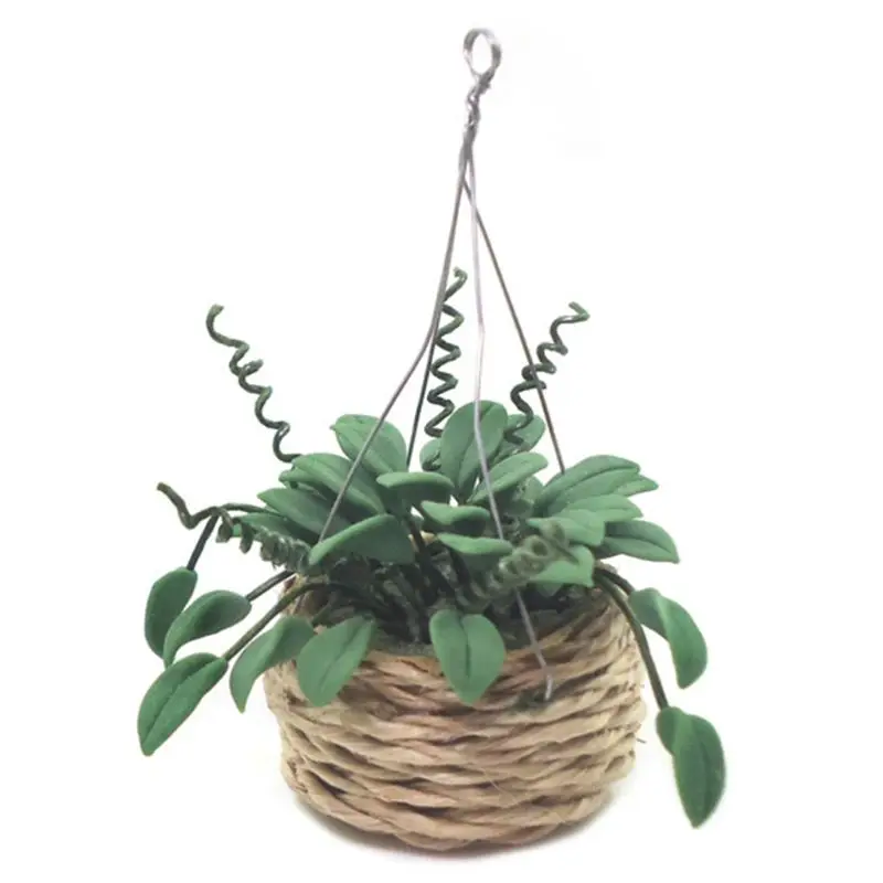 

1:12 Dollhouse Mini Rattan Basket Clay Plant Potted Miniature Simulation Model Decor Kids Pretend Play Toy DIY Accessory