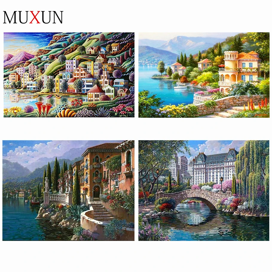 

Muxun Painting Little Tree City Living Room Decoration Full Drill Diamond Embroidery Cross Stitch Mosaic Daimond Painting Rx03