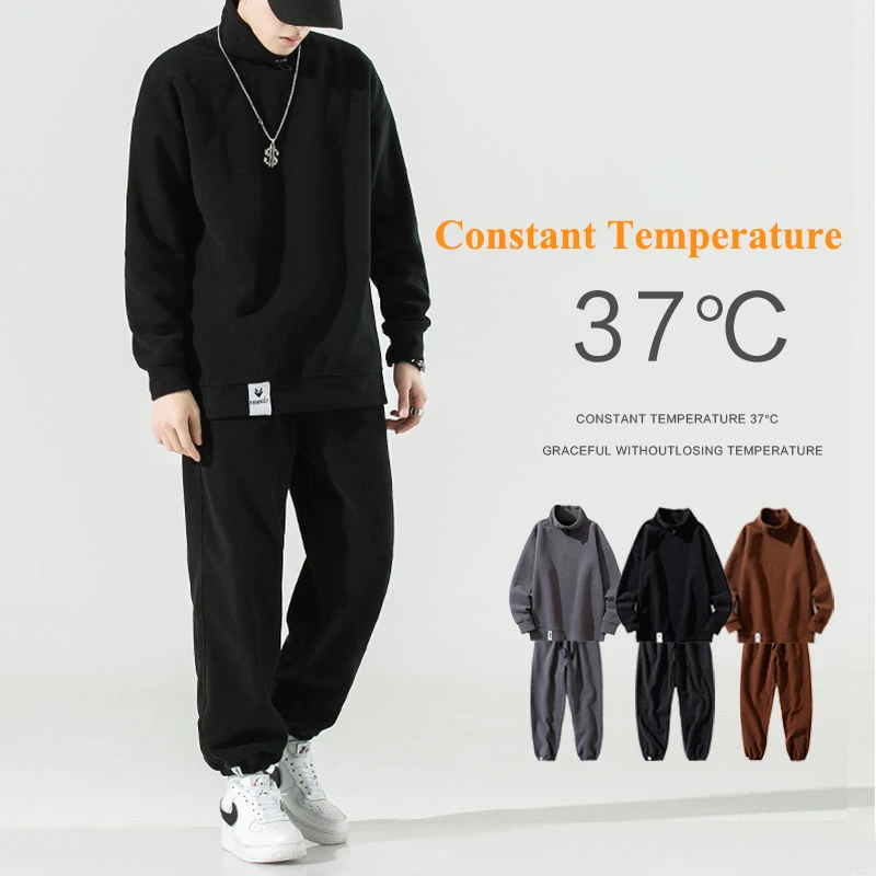 mens shorts and t shirt set Men Two Piece Sets Autumn Warm Fleece Sportwear Outdoor Suit Loose Elastic Waist Trousers Polar Fleece Couple Men Sweatpant Set men's loungewear sets