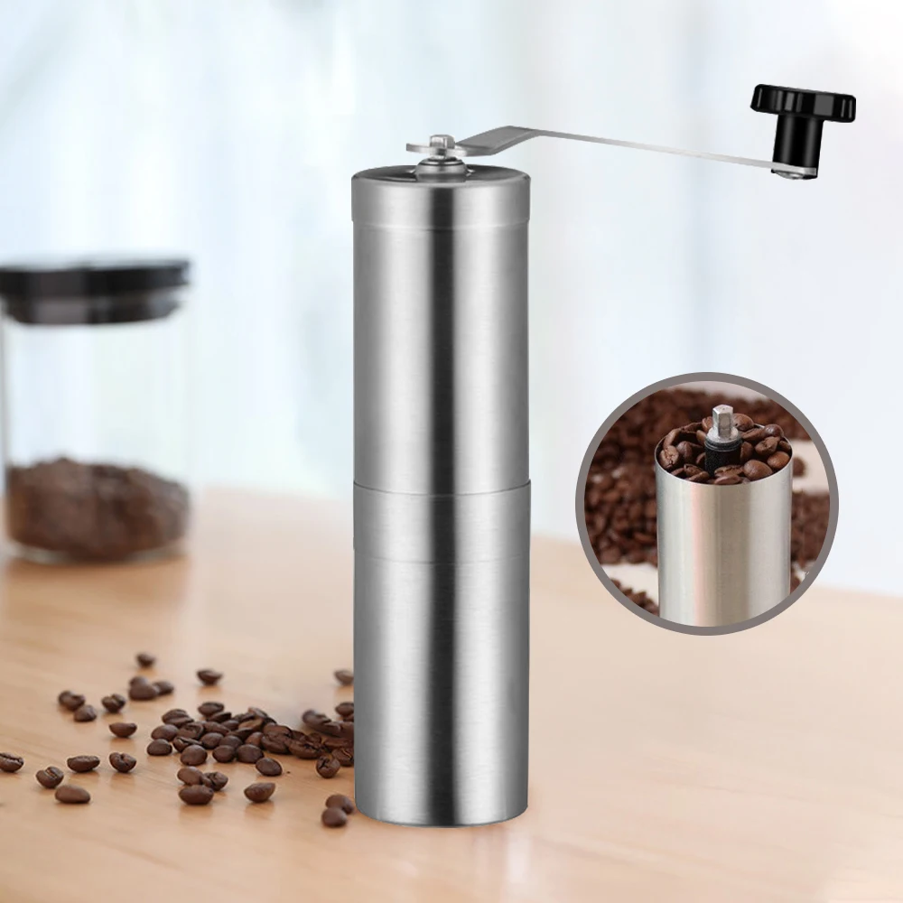 JuneJour Silver Grinder Mini Stainless Steel Hand Manual Handmade Bean Burr Grinders Kitchen Tool Crocus Grinders