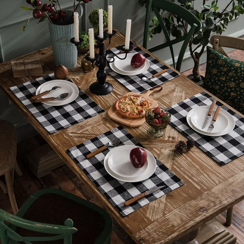 Buffalo Плед подстилка Gingham плед контрольный набор 4 Двойной 30*45 см хлопок еда и 30x180 см Настольный коврик банкетное украшение