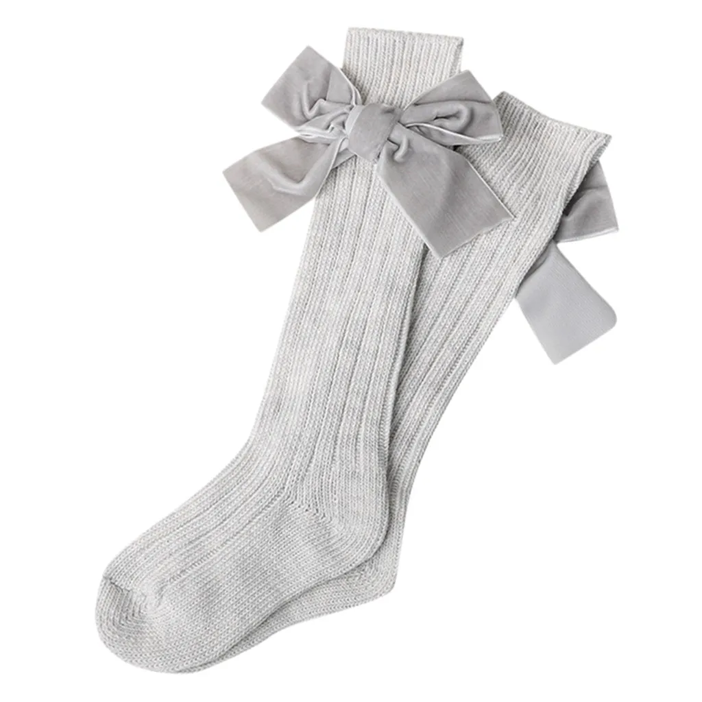 Новые детские носки гольфы с большим бантом для маленьких девочек, мягкие хлопковые кружевные детские носки Kniekousen Meisje/ г. Теплые зимние носки - Цвет: Beige