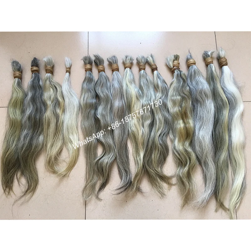 18"-36" Natural GRAY Virgin Remy Bulk Hair,Braiding Human Hair Bundles from Old Ladies,Easier to Bleach,1KG/PACK