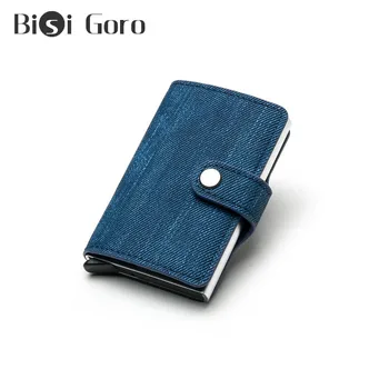 

BISI GORO 2020 New Top Quality Denim RFID Anti-theft Button Card Holder Clutch Single Box Men Women Fashion Pop-up Travel Wallet