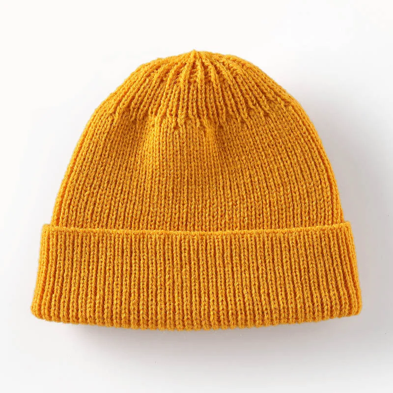 Skullcap зимние шапочки для женщин и мужчин, однотонные вязаные шапки унисекс, женские мягкие эластичные лыжные теплые короткие шапки Skullies - Цвет: Цвет: желтый
