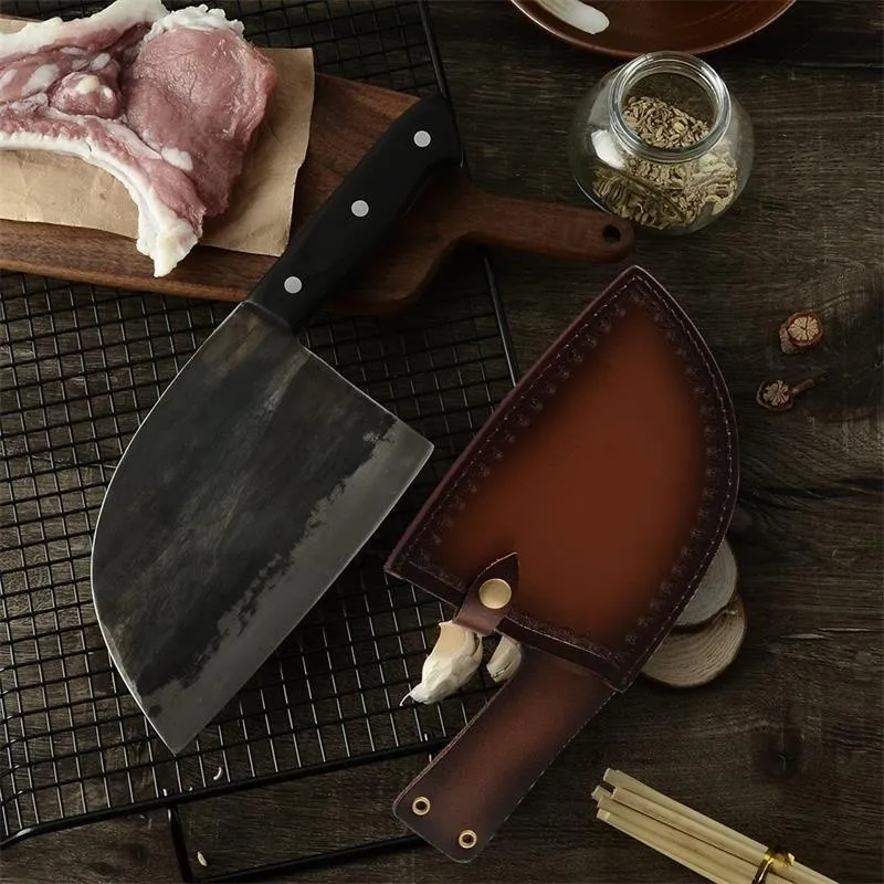 Кухонный нож ручной работы кованая ручка Тан китайский Мясник из