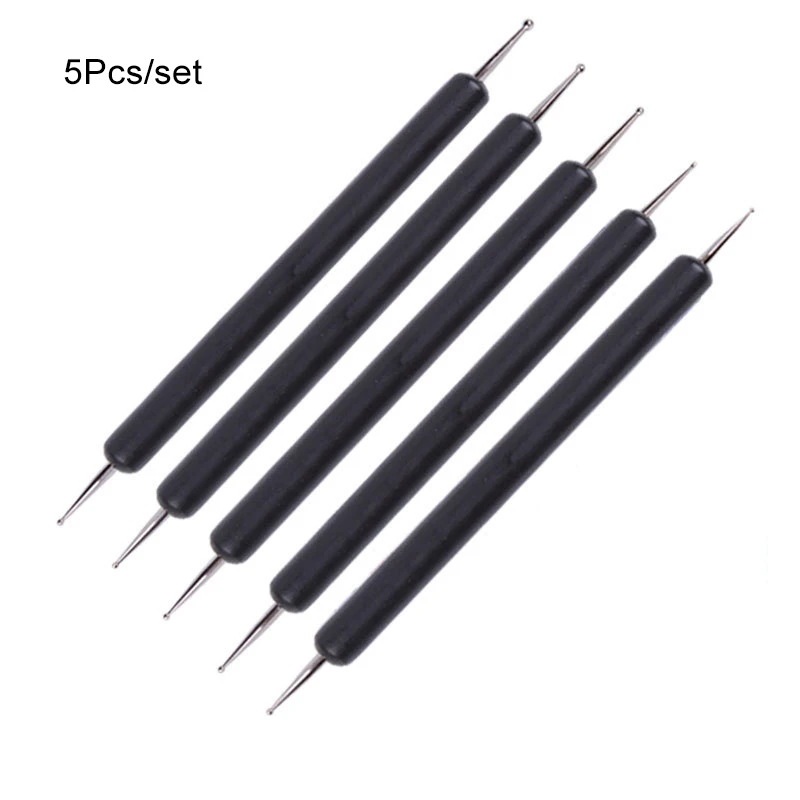 Black Dotting Pen 5 шт., двойная ручка для раскрашивания ногтей, сделай сам, стразы для дизайна ногтей, драгоценные камни, набор деревянных кристаллов, инструмент для раскрашивания, профессиональные инструменты для дизайна ногтей - Цвет: Black Dotting Pen