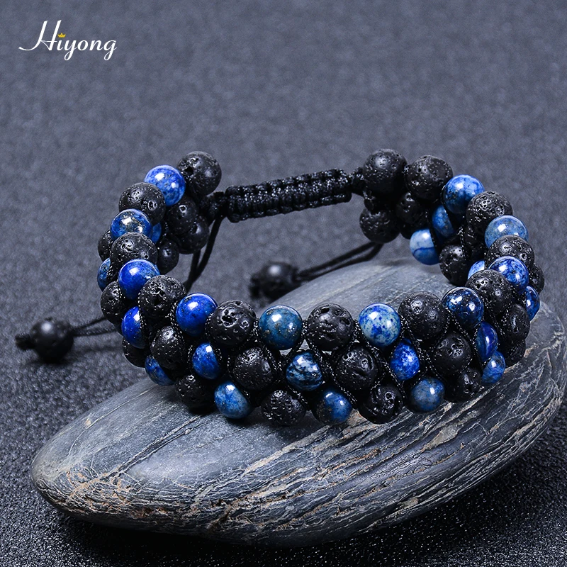 Браслет мужской из натурального камня плетеный браслет с бусинами лазурита