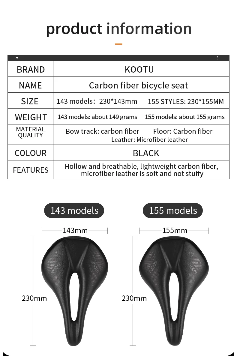 KOOTU carbon fiber bike saddle comfortable saddle