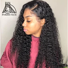 Покер лицо 8-30 дюймов длинные glueless 13x6 вьющиеся кружевные передние человеческие волосы парики предварительно сорванные бразильские глубокая волна фронтальный парик воды волна