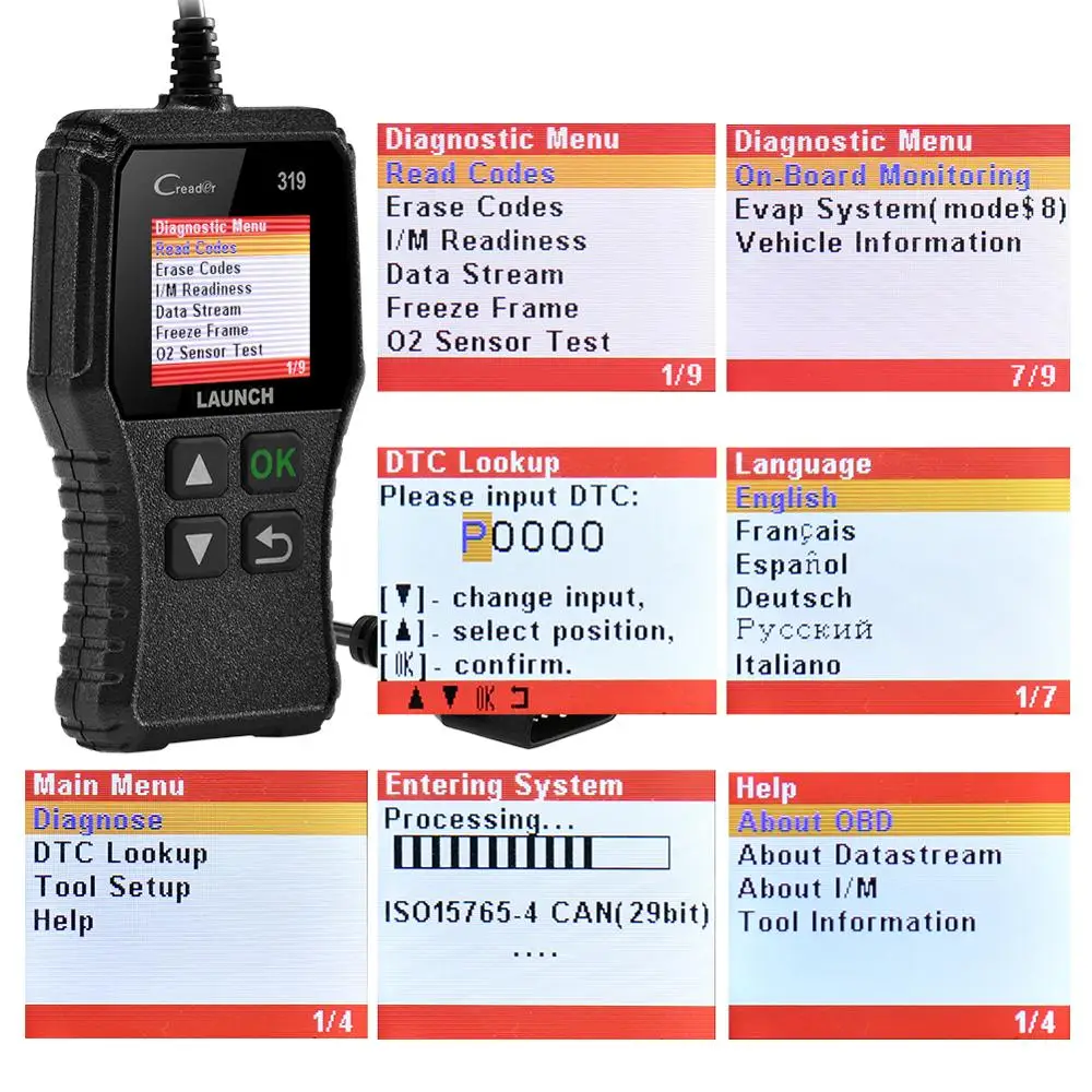 Launch Creader 319 OBD2 сканер автомобильный считыватель кодов неисправностей полный OBDII
